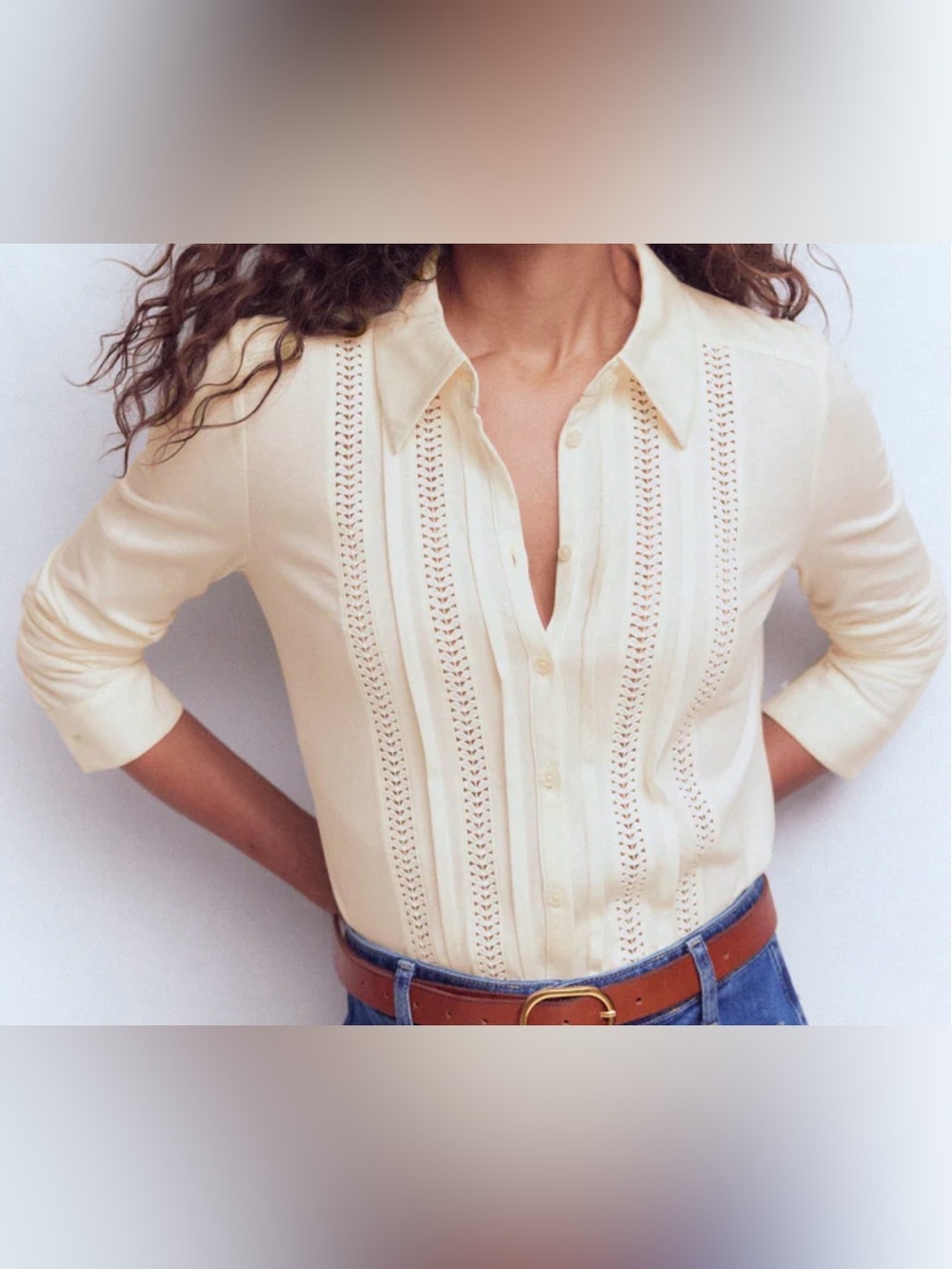 Boden Cream Trim Detailed Button-Down Shirt